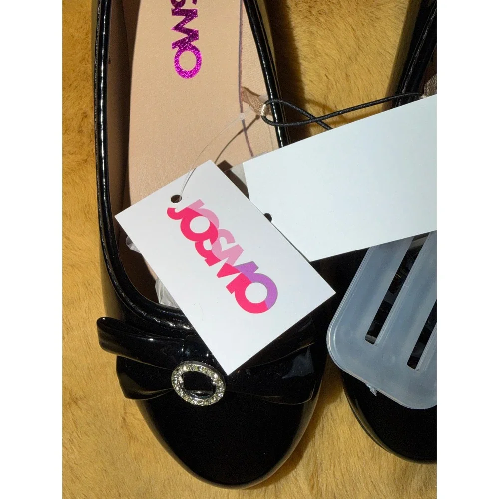 Josmo 13 Girls Black Patent Bow Rhinestone Ballet Flats Size 13 M Toddler‎